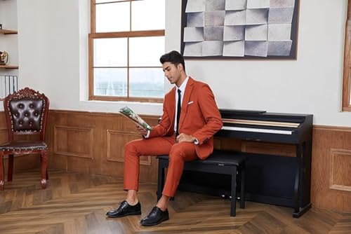 Kromoc Men's 2-Piece Notch Lapel One Button Suit Casual Wedding Prom Jacket Pants3