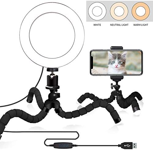 Ring Light with Flexible Tripod Stand & Cell Phone Holder Compatible with All Smart Phone,3 Light Modes Dimmable LED Camera Light for Selfie, YouTube Video,Makeup,Live Streaming