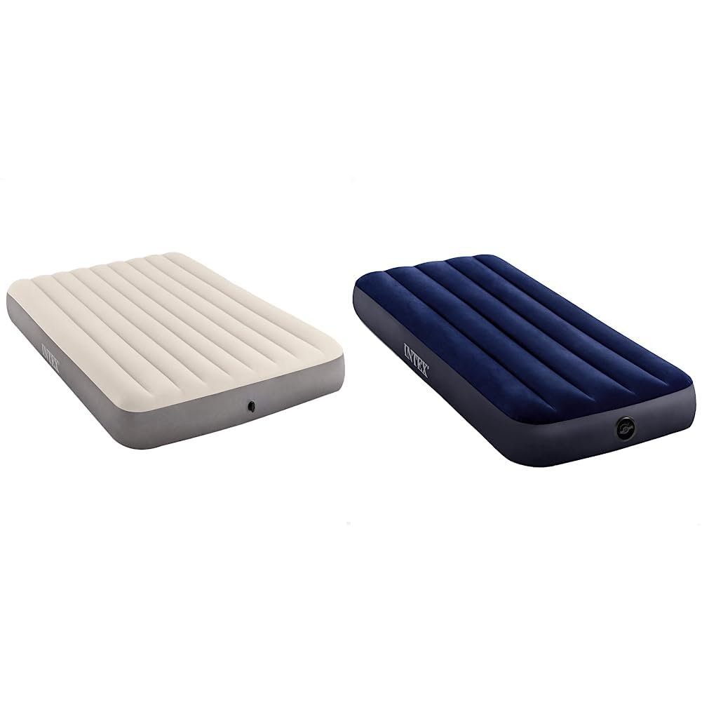 Matelas à air Intex Deluxe 152x203x25 cm et Classic Downy Bleu pour couchage confortable
