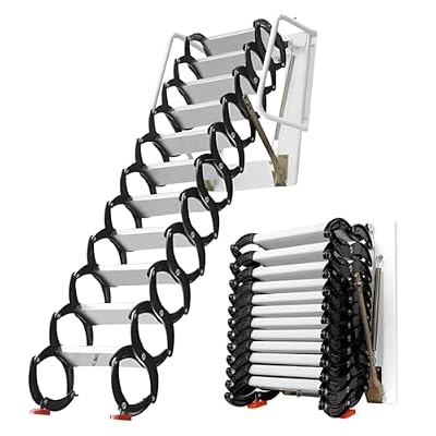 Heavy Duty Pull Down Attic Ladder, 12-Steps Foldable Attic Stairs, 880 Lbs Capacity for Aluminum Attic Ladder, Perfect for Attics, Garages, Roofs, Basements (Black)