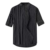 Lässige, gestreifte, aufrollbare Hemdbluse mit Stehkragen und halber Ärmeltasche Signum Jeans Hemd Herren