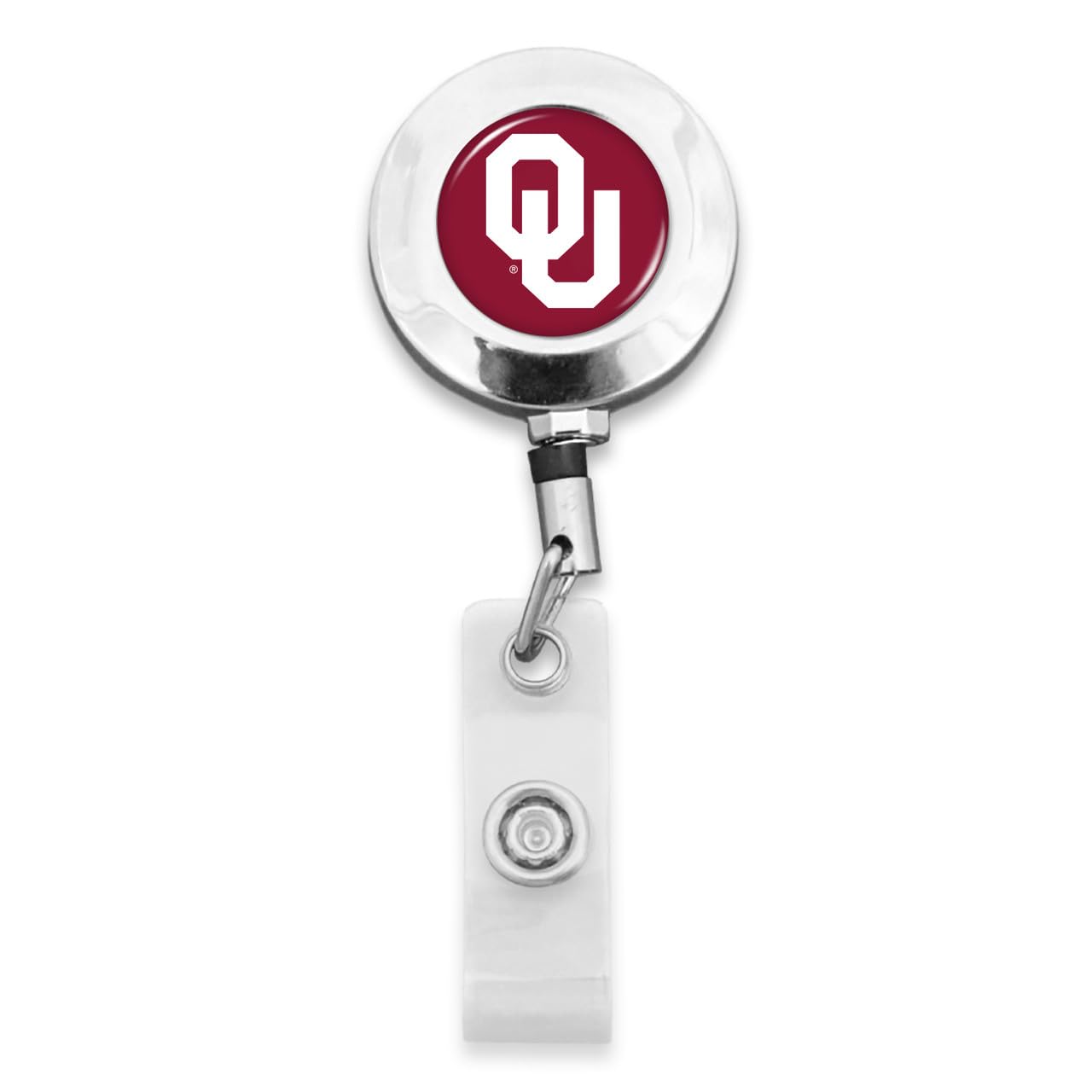 Oklahoma Sooners Round Silver ID Card Holder Retractable Badge Reel Licensed OU