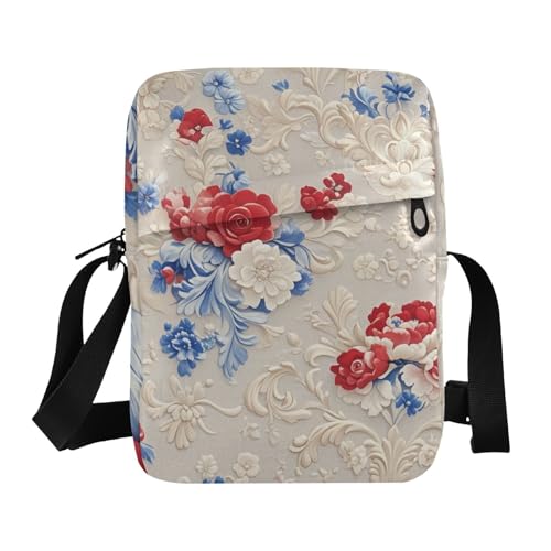 Red and Blue Flowers messenger bag Crossbody Small Bag For Women Womens Cross Body Purse Bags Adjustable Strap for business Shopping