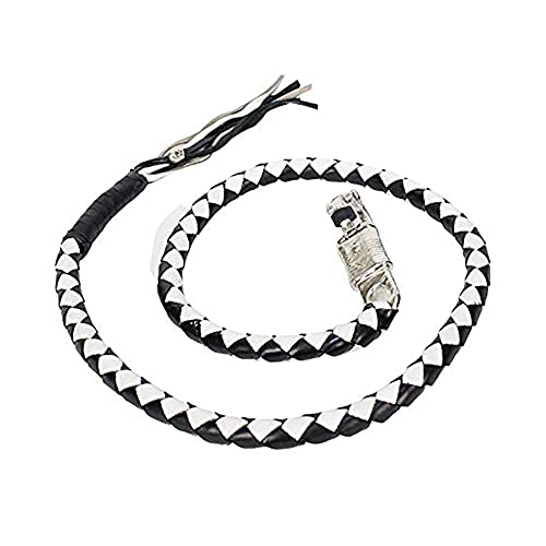Dream Apparel 42â€ Leather Motorcycle Get Back Whip for Handlebar Fringed Biker Whip, Black & White