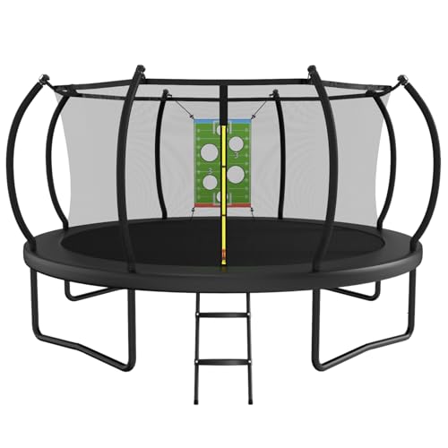ACWARM HOME Trampoline Outdoor 14FT Trampoline with Safety Net & Rugby Target - Recreational Trampolines for Kids and Adults - Anti-Rust Coated Frame - ASTM Approved - Black
