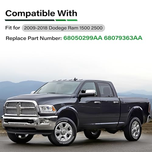 GZZTORES Driver Left Side Heated Mirror Glass, Compatible with Dodge Ram 1500 2500 2009-2018 Right Power Heated Convex Mirror Glass Replace 68079363AA 68050299AA (Driver Left Side)