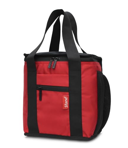 Image of Sfane Insulated Lunch Bag - Compact, Easy Wash, Smooth Zipper & Lightweight - Tote Bag & Container, Tiffin Bag for Men, Women, Adults (Red)