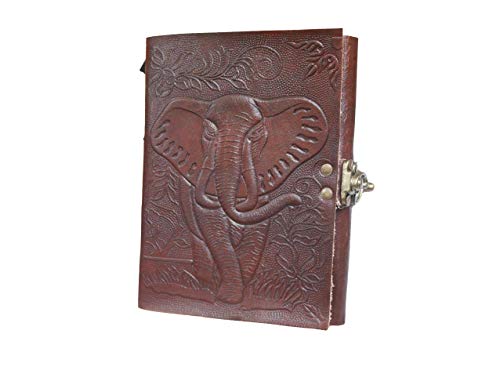 Anuent - Diario de piel con diseño de elefante en relieve para hombre y mujer con cierre de hebilla (5 x 7 x 1 pulgadas)
