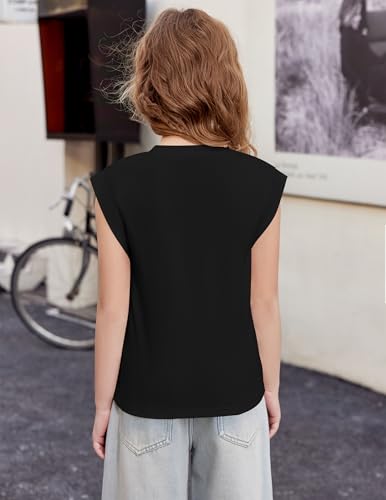 Image of Arshiner Girls T Shirts Cap Sleeves Casual Summer Tops Crewneck Tank Loose Fit Fashion Blouse Tee