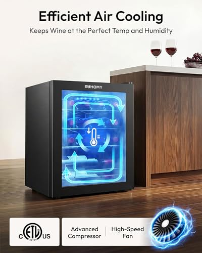 Image of EUHOMY 16 Bottle Wine Cooler Refrigerator, Compressor Wine Fridge with Glass Door, Freestanding Wine Cellar with Digital Temp Control & LED Light for Red White Wine Beer Home Bar Office, 1.7 Cu.Ft
