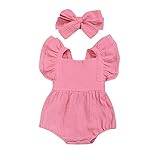 YEBIRAL Neugeborene Baby Mädchen Sommer Strampler Body Spielanzug Baumwolle Rüschen Einteiler Jumpsuit Shorts + Stirnband