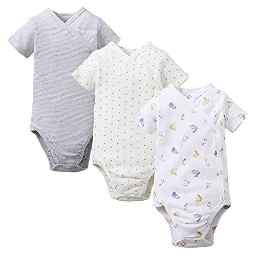 Image of DEFAHN Baby Side Snap Bodysuit Kimono Onsies Newborn Boy Girl 3-Pack 100% Cotton Basic Pattern Kimono Bodysuits
