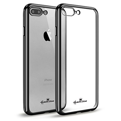 iPhone 7/8 Plus Case,Hallsen [Electroplating TPU] Ultra-Slim Transparent Crystal Clear Anti-Scratch Flexible Soft TPU Case Cover for Apple iPhone 7 Plus/iPhone 8 Plus 5.5inch - Black