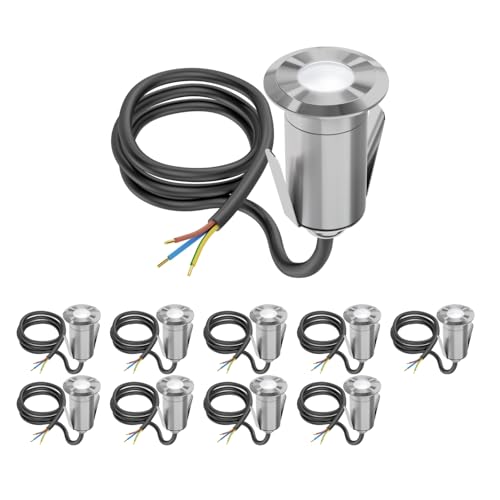 ledscom.de 10 Stück LED Bodeneinbauleuchte GLOX für außen, IP67, aluminium, rund, 35mm Ø, weiß, matt