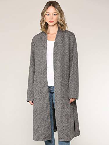 Made By Johnny Women's Casual Cozy Braided Open Front Long Pocket Cardigan Sweater2