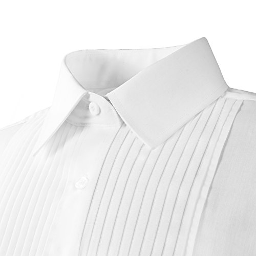 Women’s 1/4” Pleat, Poly Cotton Laydown Collar Tuxedo Shirt White Classic Tuxedo Shirt2