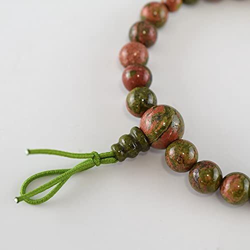 Epidote (Unakite) Gemstone Stretch Bracelet For Unisex Japanese Juzu Rosary Prayer Beads Jewel Handmade Kyoto Meditation Yoga Gifts #TOP6