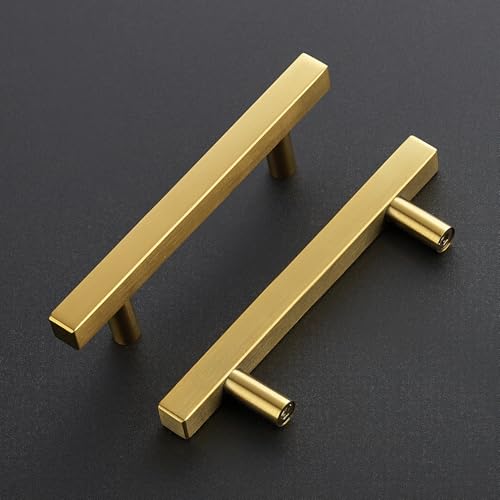 Image of Ravinte 10 Pack 3-1 /2 Inch Cabinet Pulls Gold Sqaure Kitchen Cabinet Handles Gold Cabinet Hardware Stainless Steel Drawer Pulls 6 Inch Overall Length with Mounting Template