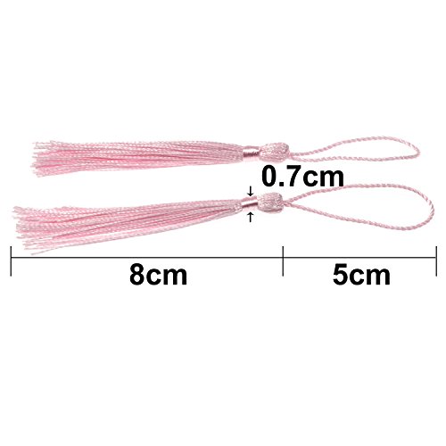 Image of VAPKER Pink Silky Handmade Tassels - 100 Pieces, 13cm /5-Inch, with 2-Inch Cord Loop for Jewelry Making, DIY Projects, Bookmarks