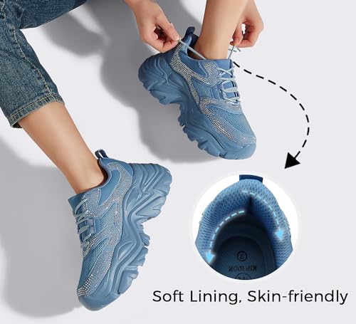 Image of K KIP WOK Chunky Sneakers for Women Fashion Platform White Leather Casual Dad Shoes Comfortable Wedge Walking Sport Sneakers