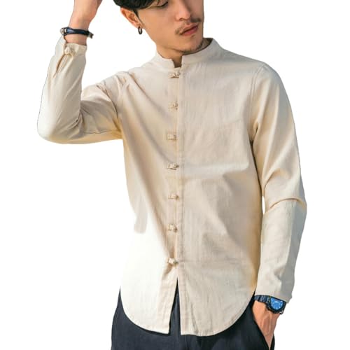 Chemise en lin homme col mandarin style chinois et coupe ajustée