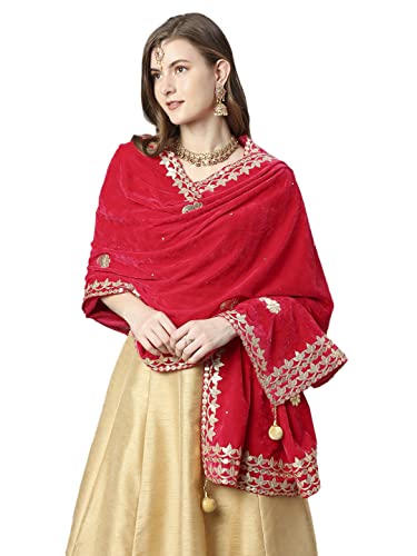 Women's Gotta Patti Work Velvet Dupatta With Danglers4