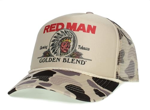 Red Man Chewing Golden Blend Tobacco Hat Vintage Redman Trucker Cap Adult One-Size Multi (Tan/Camo)