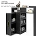 Paddie Manicure Table with LED Light, L-Shaped Glass Top Nail Tech Table w/2 Storage Shelves, Upwards Cabinet Door, Corner Nail Station w/3 Drawers & Wrist Cushion(Black)