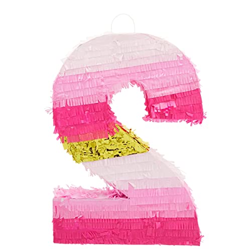 Small Number 2 Pinata For Girls 2Nd Birthday Party Decorations, Pink And Gold Foil (16.5 X 11 In) #TOP6