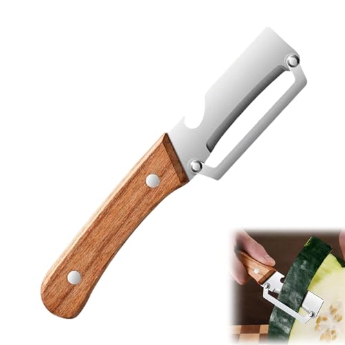 Sparschäler 2 in 1 Kartoffelschäler mit Flaschenöffner Edelstahl Gemüseschäler mit Holzgriff Breite Klinge Multifunktional Küchenwerkzeug für Obst Äpfel Kürbisse Papayas Zucchini (1)