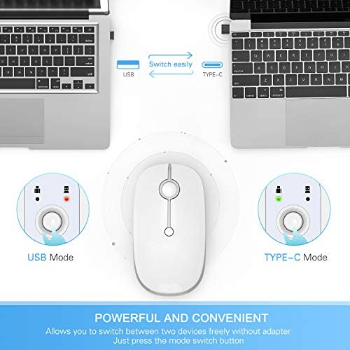 Vssoplor Type C Wireless Mouse, Dual Mode 2.4G Wireless Mouse Usb C Cordless Mice With Nano Usb And Type C Receiver Compatible With Pc, Laptop, Macbook And All Type C Devices-White Silver #TOP3