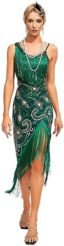 Peacock-inspired 1920s Gatsby Beaded Flapper Sling Dress Womens Vintage Cocktail Dress W/Complete Accessories Set4