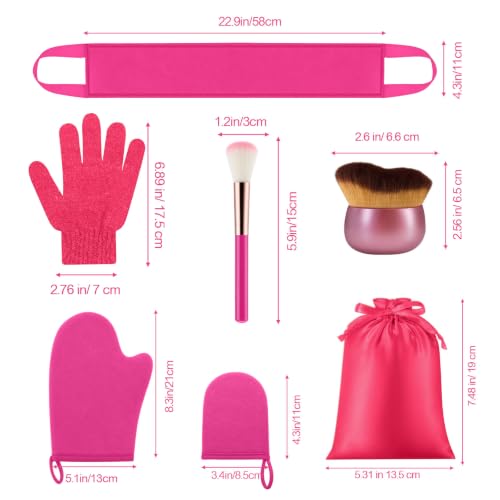 Image of 6pcs Self Tanning Mitt Applicator Kit Including Self Tanning Mitt and Brush, Body Brush, Back Applicator, Mini Facial Glove, Facial Tool, Exfoliating Glove (Rose Red)