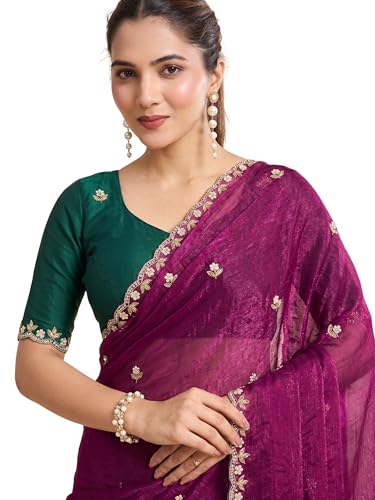 Image of Women's Chiffon Saree with Unstitched Blouse Piece
