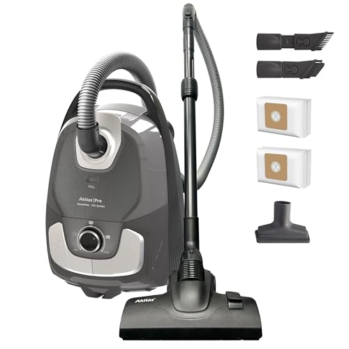 Image of Akitas C11 Bagged Canister Vacuum Cleaner, Light Weight HEPA Filtration, 33ft Cleaning Radius with Retractable Cord, Ideal for Hard Floors & Low-Pile Carpet Extra Floor Brush
