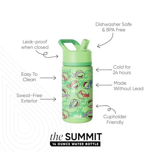 Image of Simple Modern Kids Summit Water Bottle with Straw Lid | Teenage Mutant Ninja Turtles 14oz Stainless Steel Cup Insulated Tumbler for Boys, Girls, School | TMNT Mutant Ooze