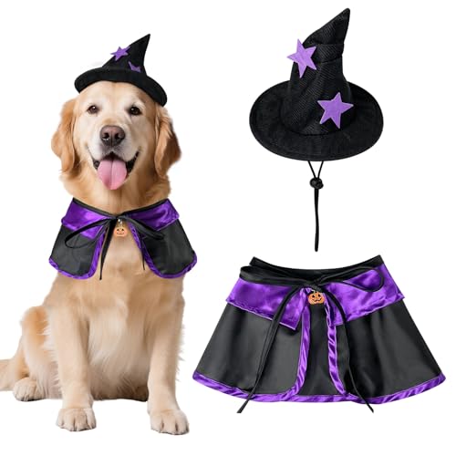 Halloween Dog Witch Costume for Large Dogs – Adjustable Black & P...