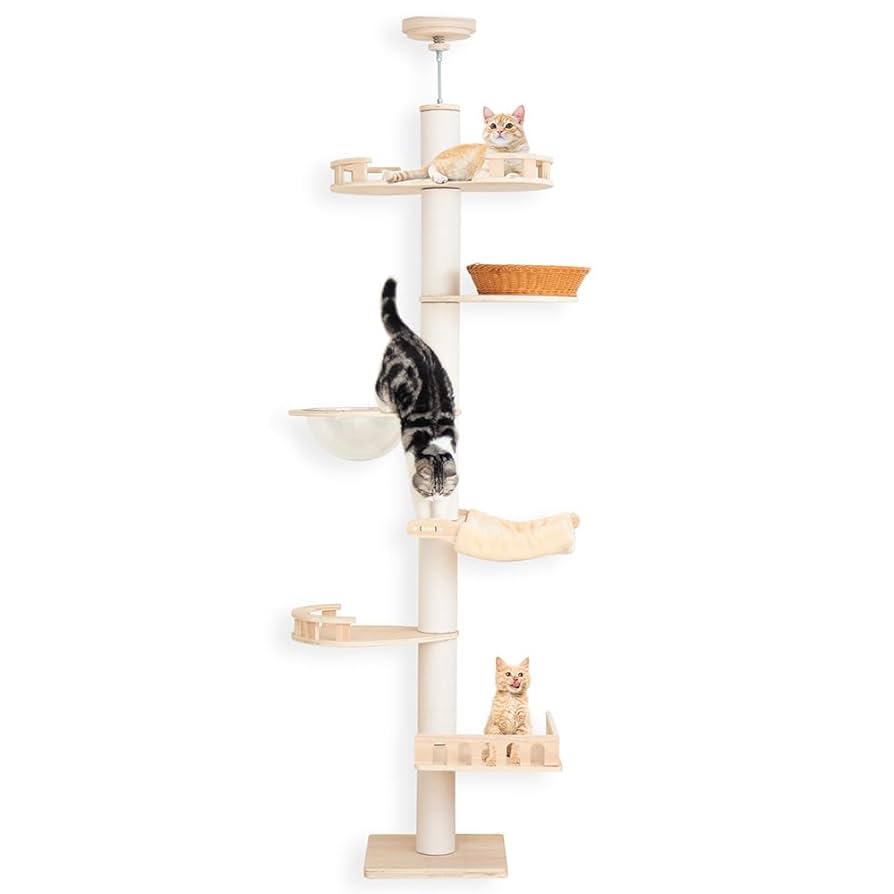 PETTIFUL 突っ張り型キャットタワー ホワイト Amazon | PETTIFUL キャットタワー 突っ張り 木製 大型猫
