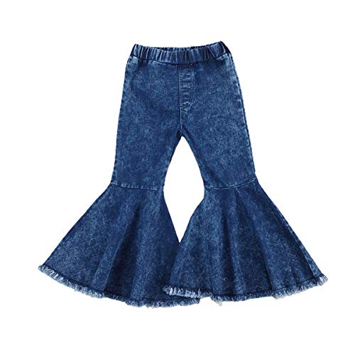 PlioRyo Toddler Baby Girl Flared Jeans Skinny High-Waist Ruffle Flare Bell-Bottoms Basic Denim Pants (2-3 T, Blue2)