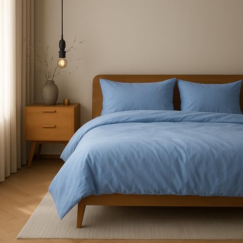 VEL VET HOME Bettwäsche 135x200 Baumwolle Bettbezug 135x200 cm mit Kissenbezug 80x80 cm Hohe Qualität Bettwäsche-Set mit Reißverschluss 100% Baumwolle Made in EU Hellblau 135 x 200