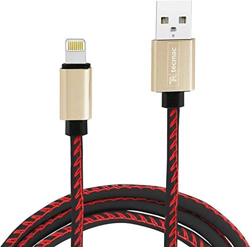 tecmac Faux Leather Braided 8 Pin USB Data Sync - Fast Charging Cable | 1 Meter | Black