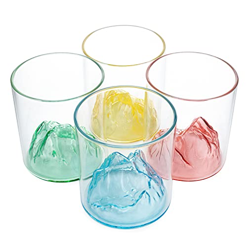 Colorful Multicolor Mountain Glasses 11.5Oz Set Of 4 - The Wine Savant - Colored Cocktail Glasses Wedding Martini Party Glasses, Cosmopolitan Manhattan, Brandy, Whiskey, Margarita Home Bar 3.5"H #TOP2