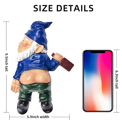 Linhuaaoo Naughty Garden Gnomes Statues - 9.5 Inch Large Funny Gnome Garden Outdoor Decor, Gnomes Resin Sculptures For Yard Patio Home Lawn Outside Decorations Ornament Housewarming Gifts, Blue #TOP2