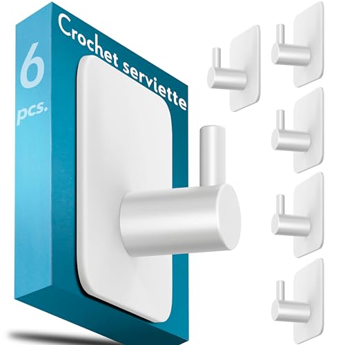 Menz 6 Pièces Crochet Adhesif Mural Blanc - Porte Serviette Salle de Bain Imperméable,...
