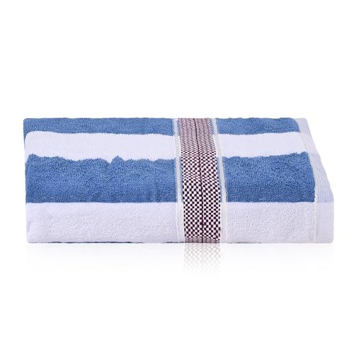 Image of Kuber Industries Pack of 2 Bath Towels for Men - Highly Absorbent 144 GSM Cotton Bathroom Towel for Bath, Gym, Travel - Blue Patti, 30x60 Inch, White