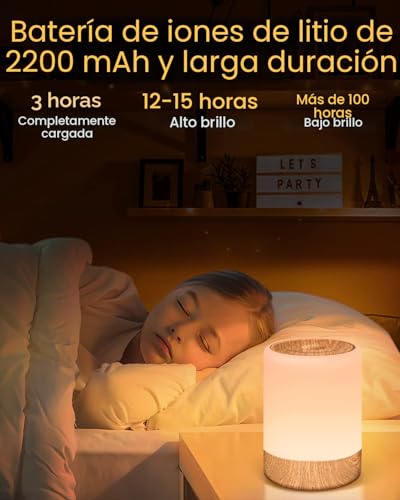 Miniatura 4 de Fomyheard Lámpara De Mesita De Noche Táctil Regulable, 256 Rgb Cambio De Color Lámpara De Mesa Led Cálida, 2200mah Usb Recargable, Función De Memoria Luz Nocturna Para Niños, Para Dormitorio Salón