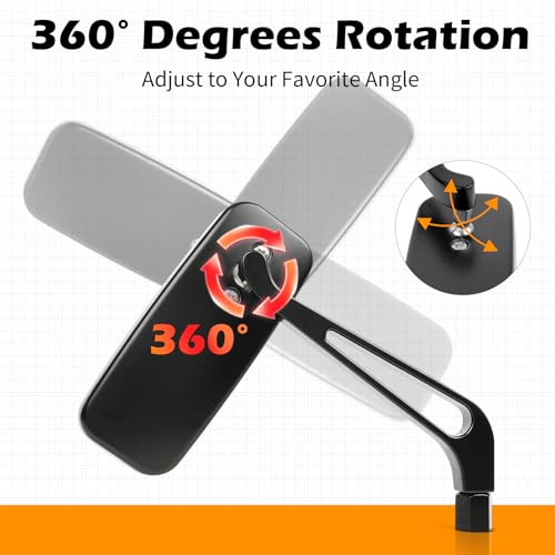 8mm/10mm Black Rectangle Motorcycle Rear view Side Mirrors compatible with Honda Grom Kawasaki Suzuki Yamaha Cruiser Chopper - Thumbnail 5