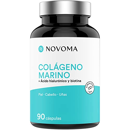 Colágeno Marino 1000 mg | Dosis Elevada | Con Ácido Hialurónico, Zinc y Biotina | Piel, Cabello y Uñas | 90 cápsulas | Fabricado en Francia | NOVOMA (ex Nutrivita)