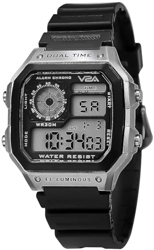 V2A Chronograph Ultra-Thin Unisex Multi Function Digital Sports Watch for Boy ANG Girls | Watch for Women | Wrist Watch for Men | Kid's Watch | Watches, Black-Silver, Classic