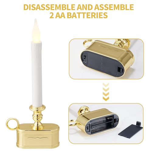 Image of Battery Operated Candles with Flickering Flame 1 Tier LED Window Candle 10.5 Inch Hight with Automatically Timer 8 Hours On /16 Hours Off, Gold Shine for Xmas Festival